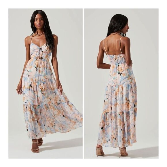ASTR The Label BRANDY FLORAL CINCHED FRONT CUTOUT MAXI DRESS Size M - Picture 1 of 9